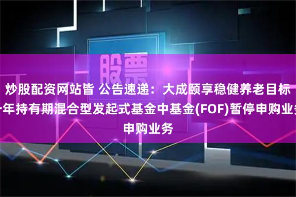 炒股配资网站皆 公告速递：大成颐享稳健养老目标一年持有期混合型发起式基金中基金(FOF)暂停申购业务